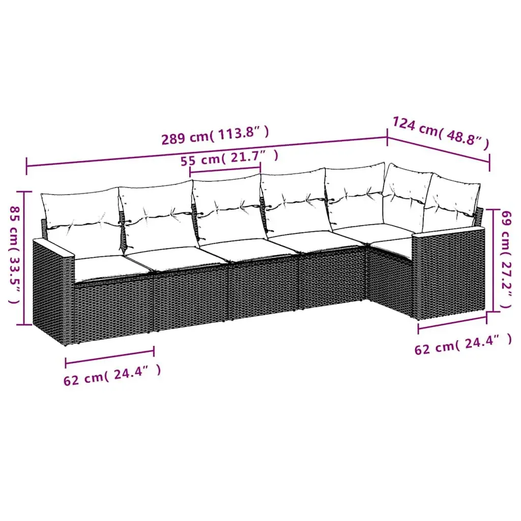 Black Poly Rattan 6-Piece Sofa Set