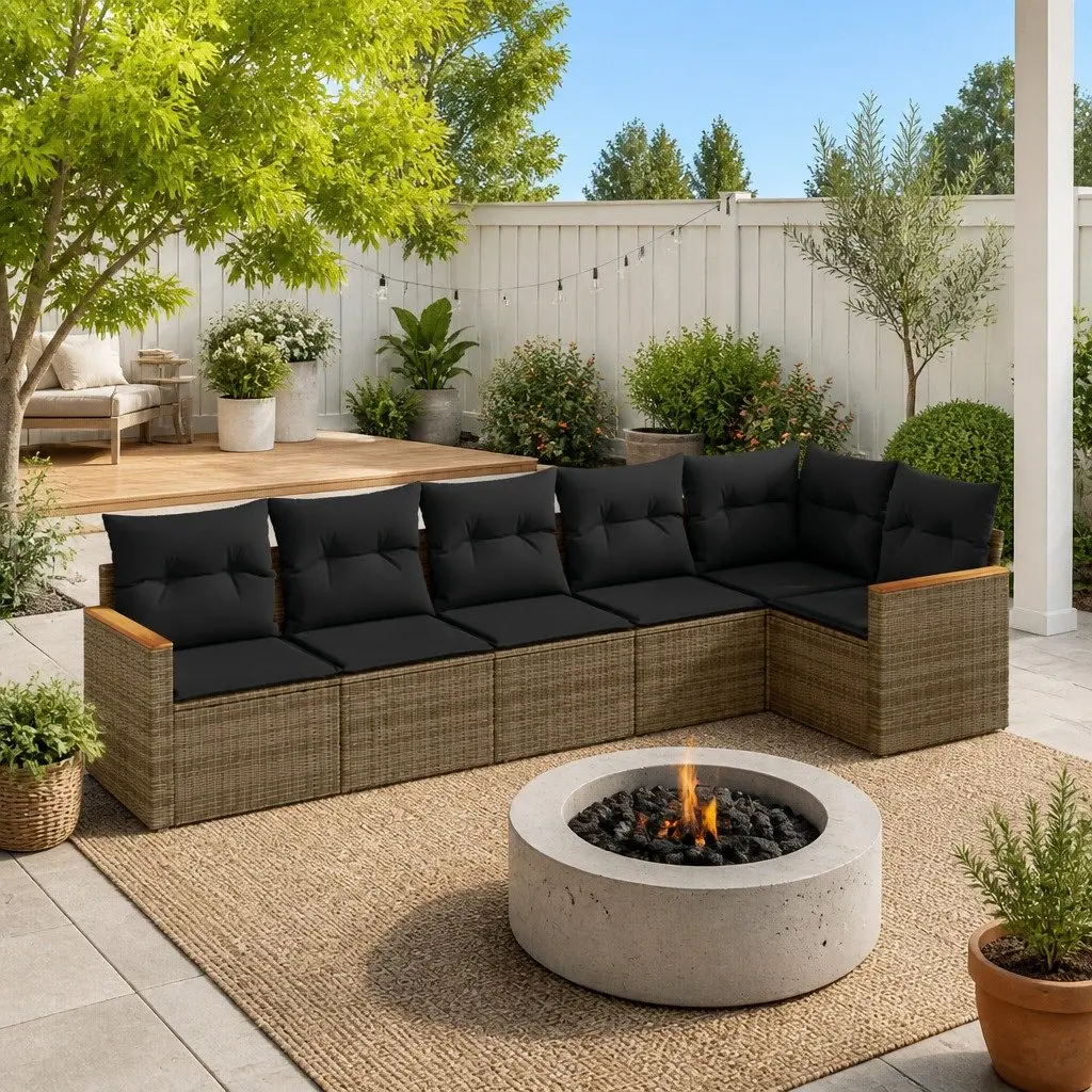 Garden Sofa Set 6 Piece Outdoor Furniture Modular Seating Grey Poly Rattan