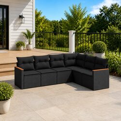 Comfortable 6-Piece Garden Sofa Set: Black Outdoor Lounge