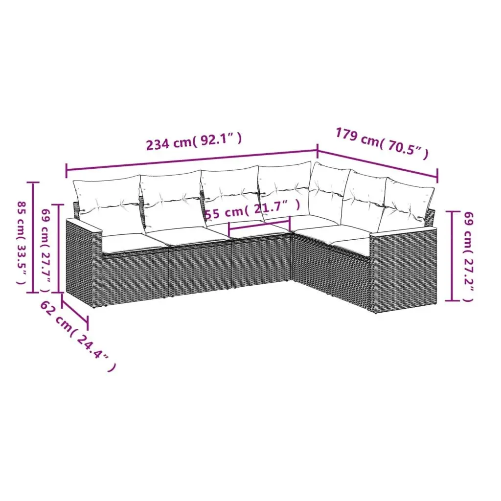 Garden Sofa Set 6 Piece Outdoor Furniture Patio Sectional Modular Black