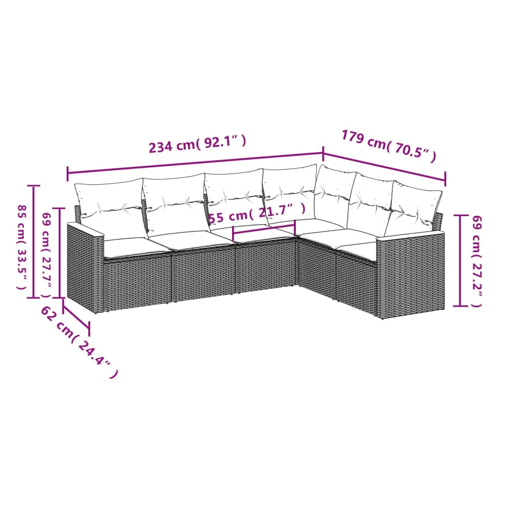 Garden Sofa Set Modular Outdoor Furniture 6 Piece Grey