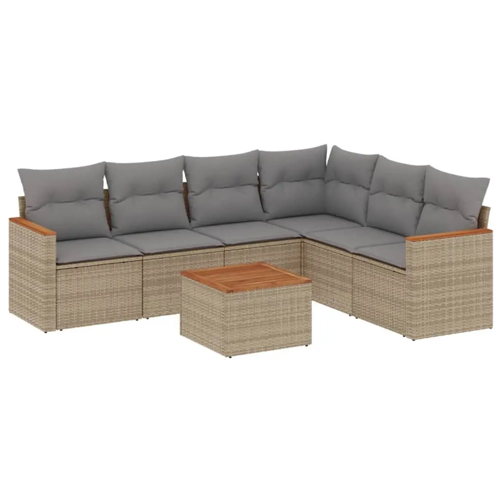 Garden Sofa Set Outdoor Furniture 7 Piece Modular Beige Poly Rattan