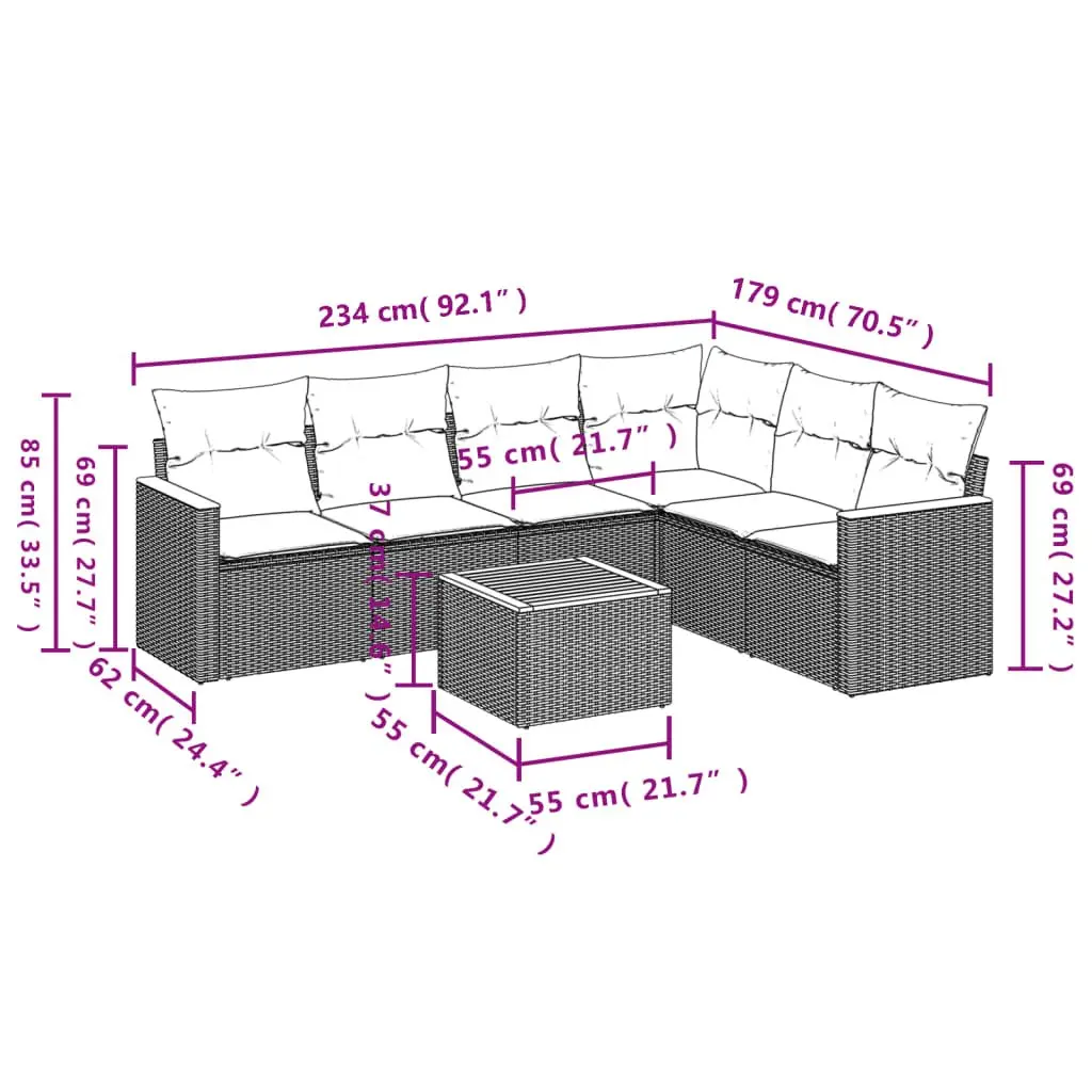 Outdoor Garden Sofa Set Grey Poly Rattan 7 Piece Patio Furniture for Relaxing and Entertaining