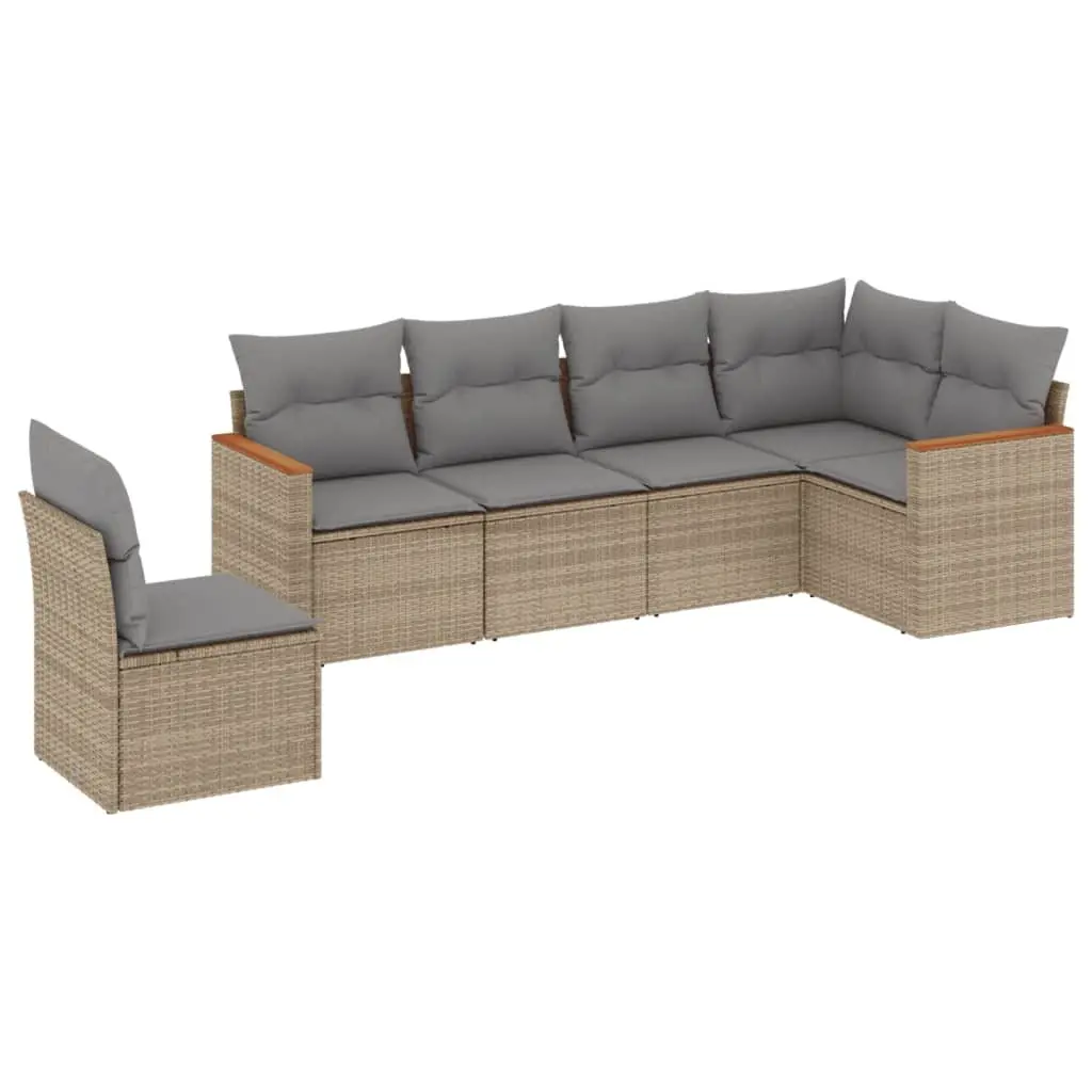 Garden Sofa Set 6 Piece Modular Outdoor Furniture Patio Sectional Beige Cushions