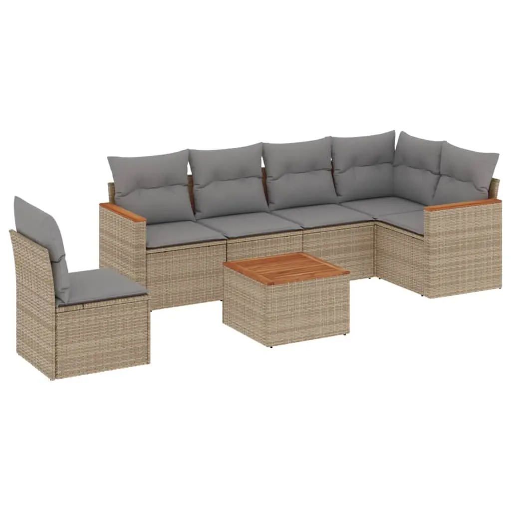 Garden Sofa Set 7 Piece Outdoor Furniture Modular Beige Rattan Patio Sectional