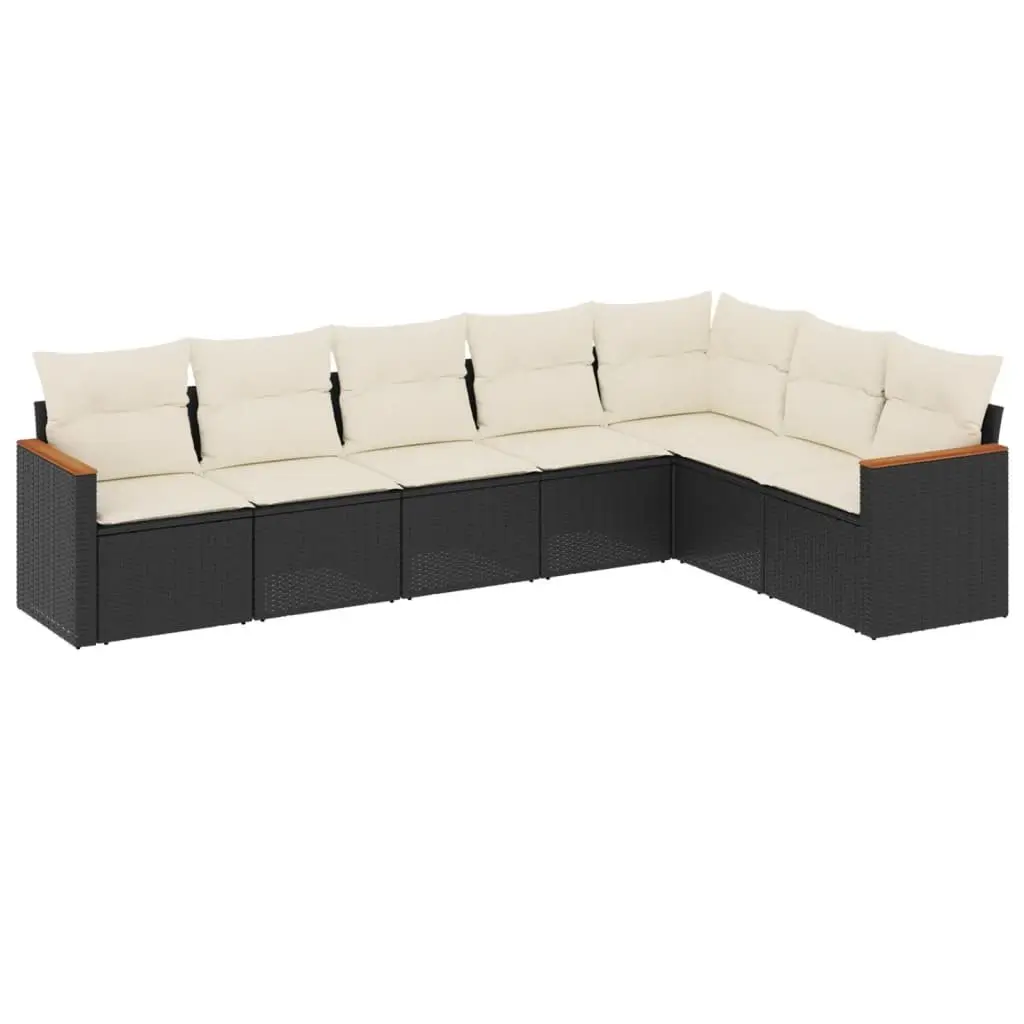 Outdoor Garden Sofa Set 7 Piece Black Poly Rattan Furniture with Cushions