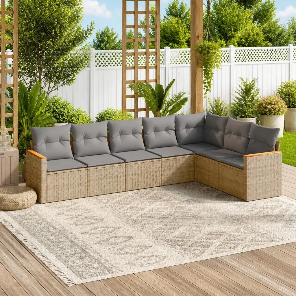 Garden Sofa Set 7 Piece Outdoor Furniture Modular Beige Cushions