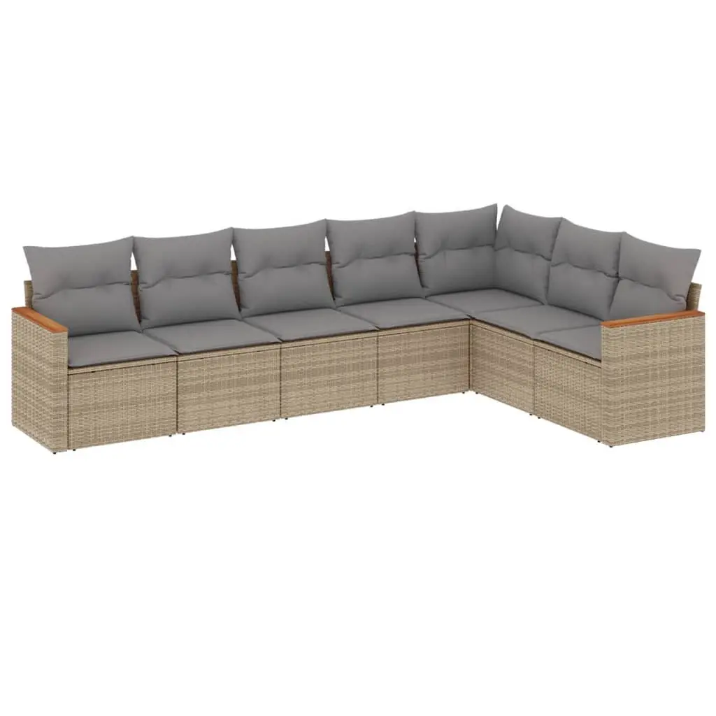 Garden Sofa Set 7 Piece Outdoor Furniture Modular Beige Cushions