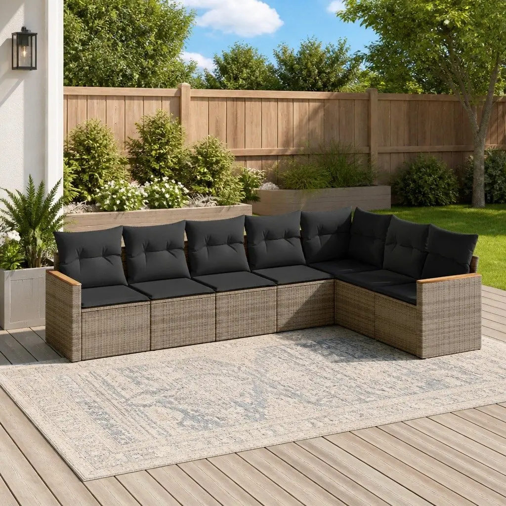 Garden Sofa Set 7 Piece Outdoor Furniture Modular Grey Rattan Lounge