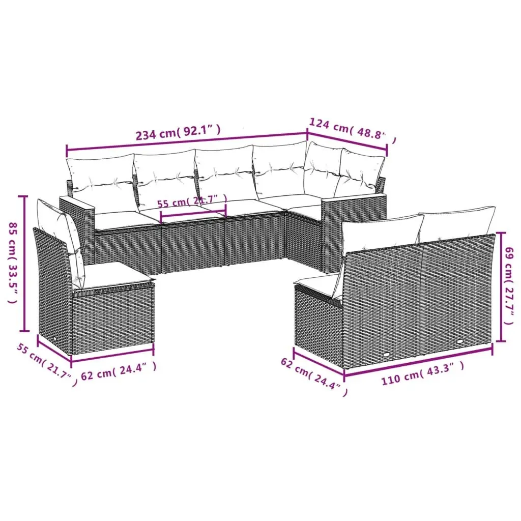 Garden Sofa Set 8 Piece Outdoor Patio Furniture Modular Black