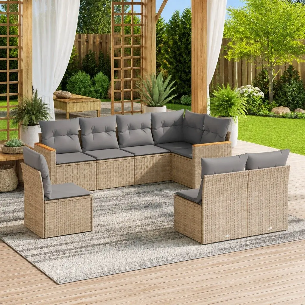 Garden Sofa Set 8 Piece Outdoor Furniture Patio Lounge Beige