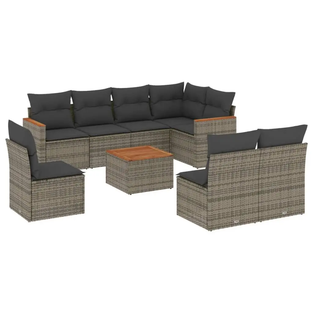 Garden Sofa Set 9 Piece Outdoor Furniture Grey Poly Rattan Patio Sectional