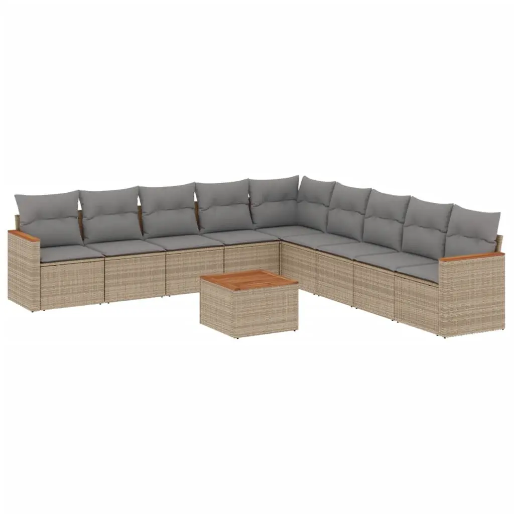 Garden Sofa Set Modular Outdoor Furniture 10 Piece Beige Poly Rattan