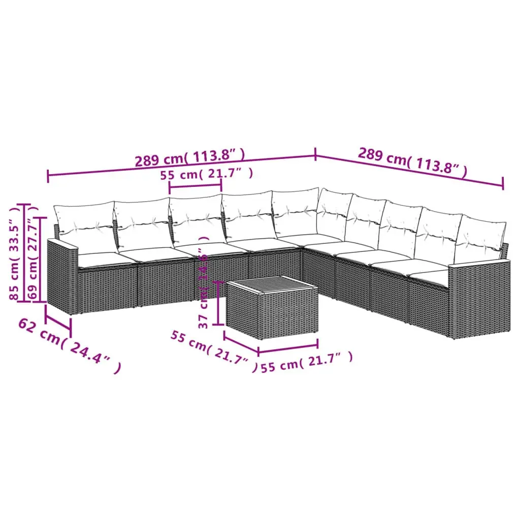 Garden Sofa Set Modular Outdoor Furniture 10 Piece Beige Poly Rattan