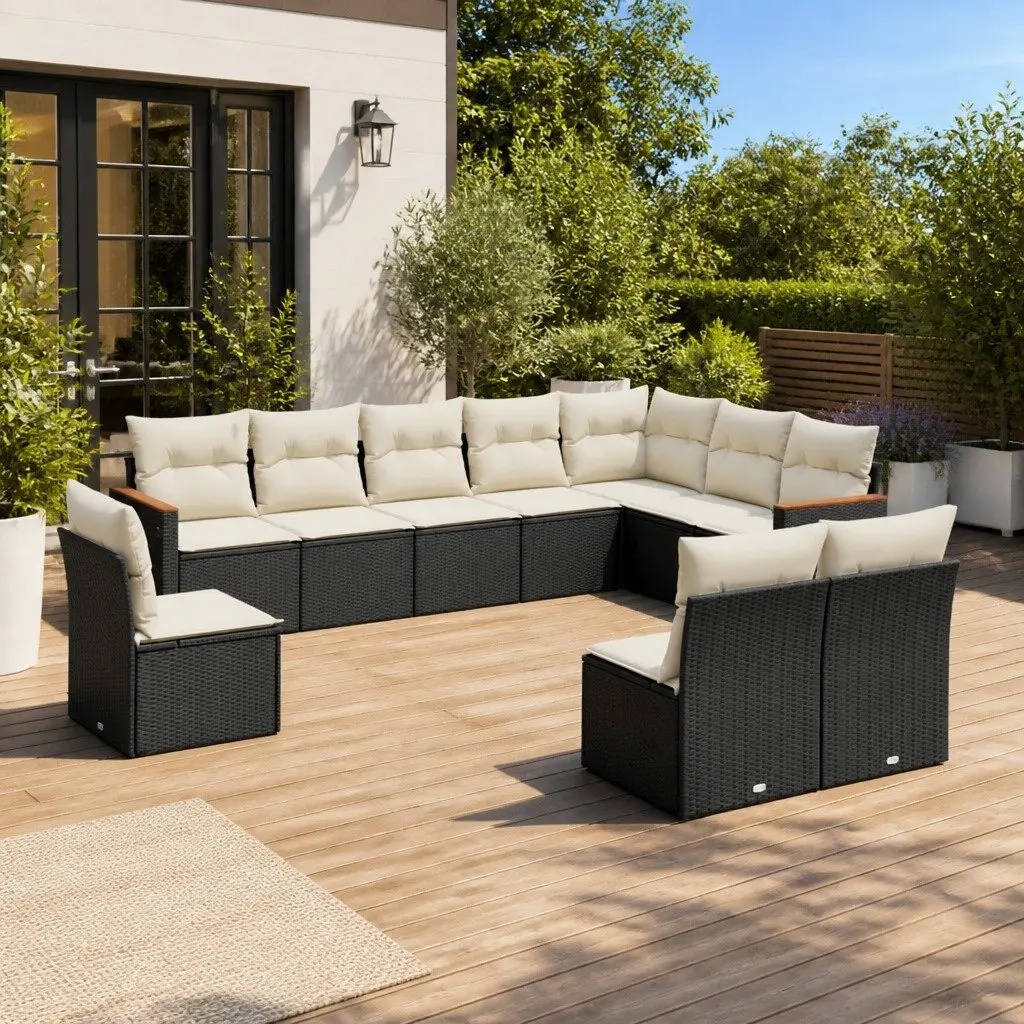 Garden Sofa Set Outdoor Furniture 10 Piece Modular Black with Cushions
