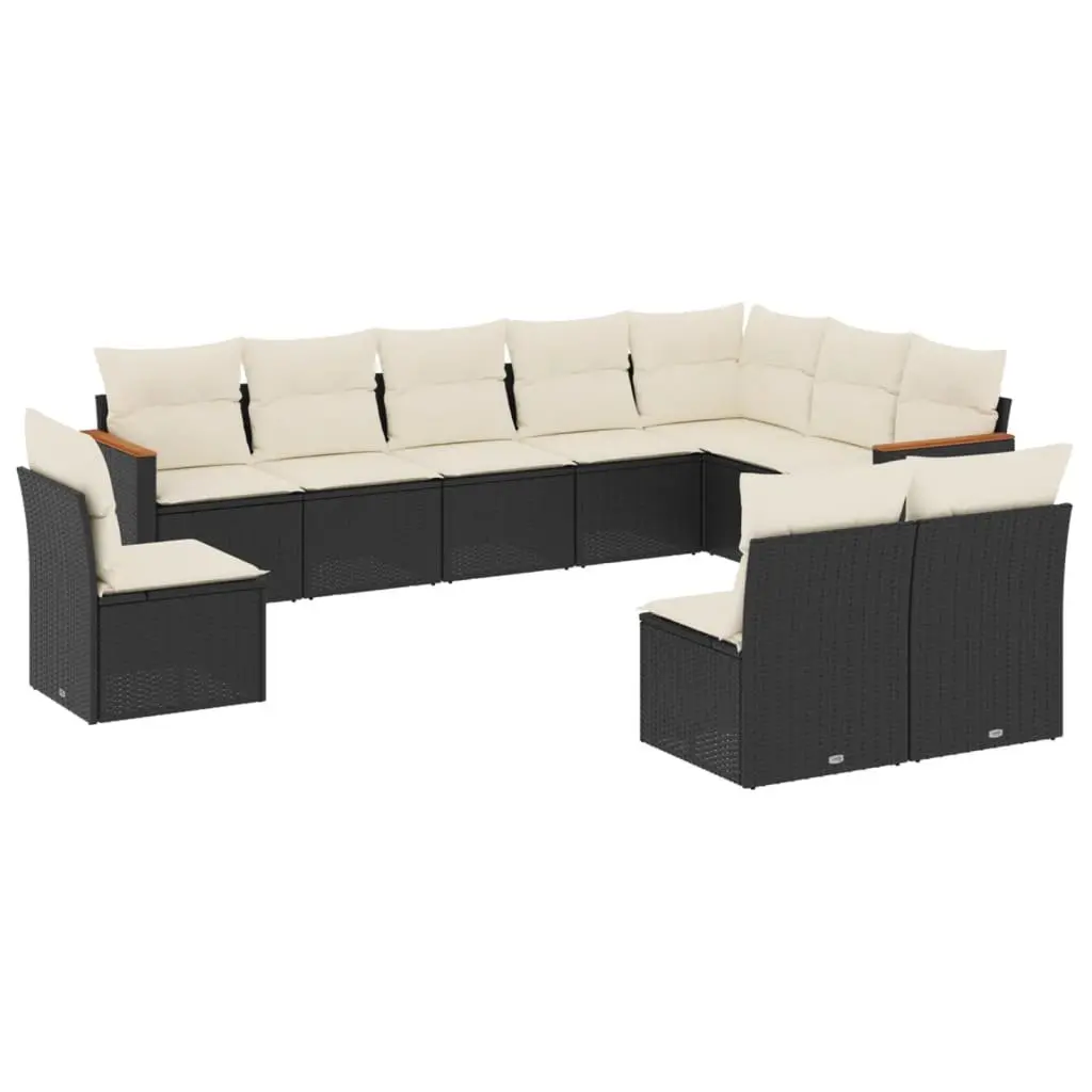 Garden Sofa Set Outdoor Furniture 10 Piece Modular Black with Cushions