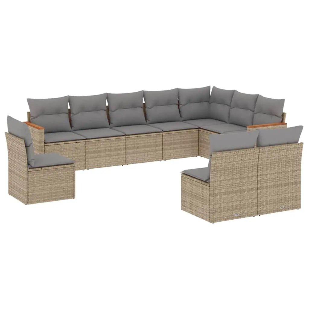 Garden Sofa Set 10 Piece Outdoor Patio Furniture Modular Beige Cushions