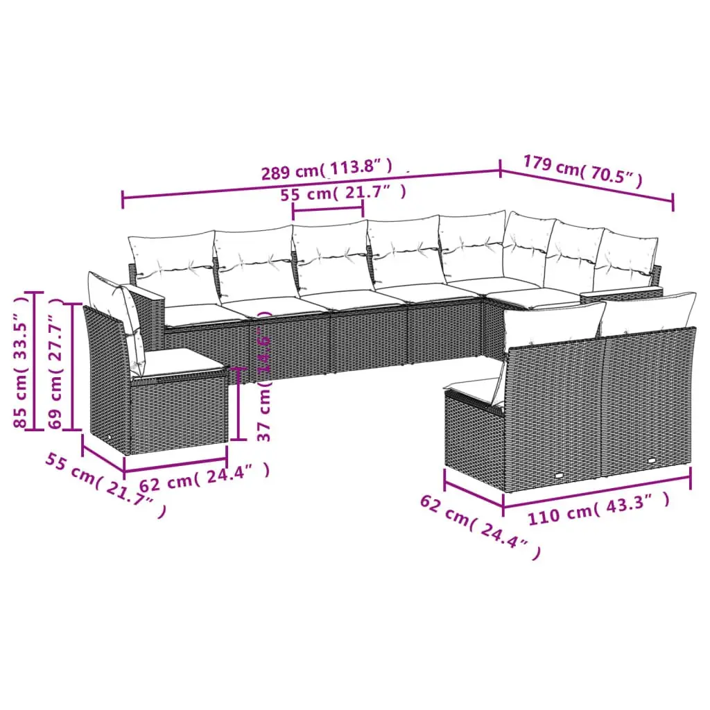 Garden Sofa Set 10 Piece Outdoor Patio Furniture Modular Beige Cushions