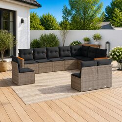 Comfortable Grey Modular Sofa Set: 10-Piece Outdoor Furniture