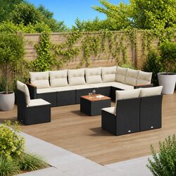 Garden Sofa Set 11 Piece Outdoor Patio Furniture with Cushions Black Rattan
