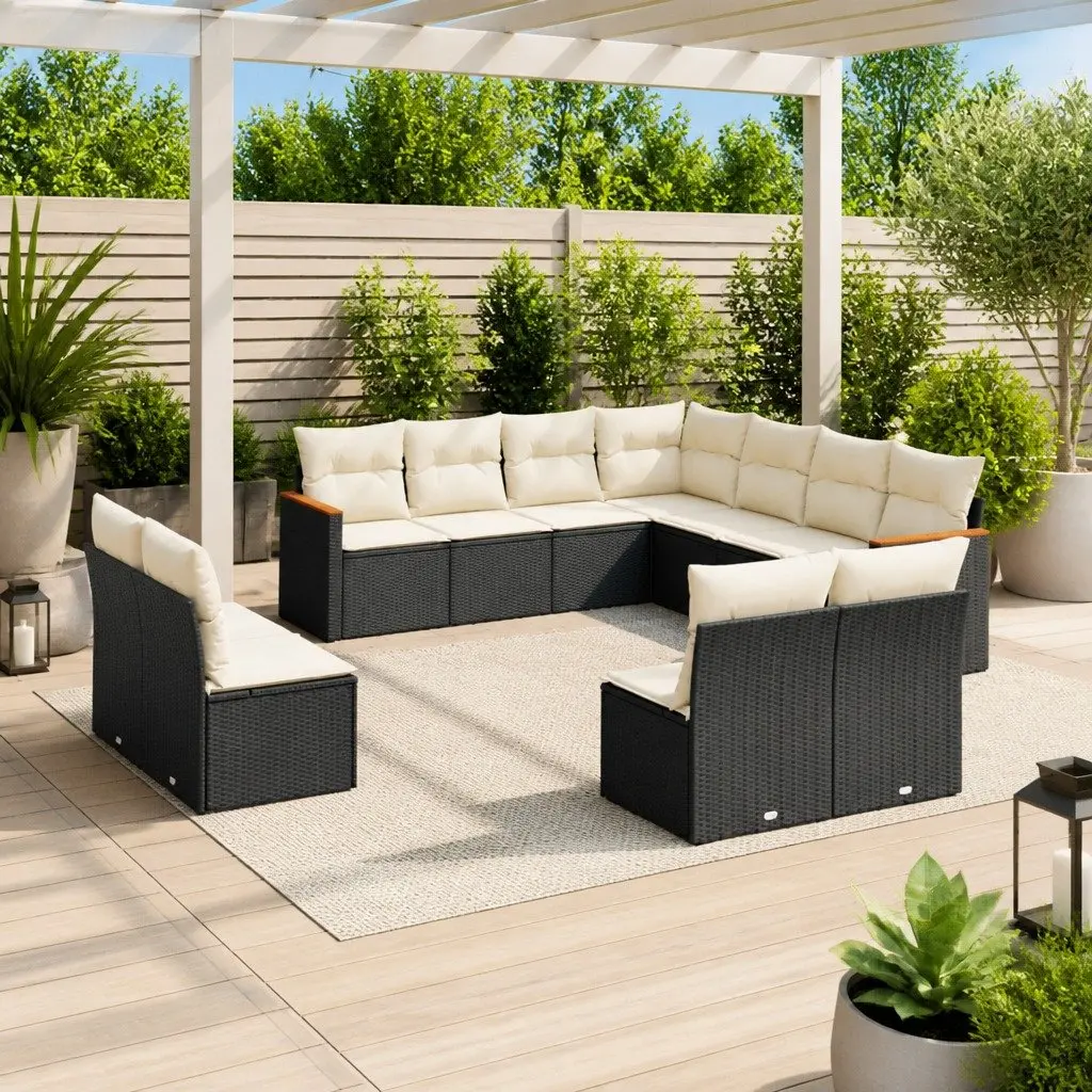 Garden Sofa Set 11 Pieces Outdoor Modular Seating Black PE Rattan