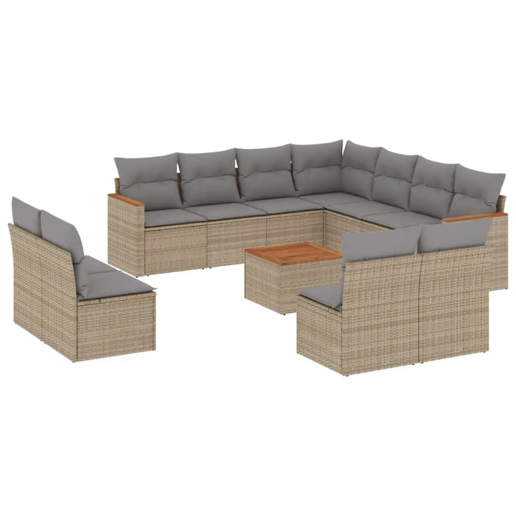 Garden Sofa Set 12 Piece Outdoor Furniture Patio Lounge Beige Poly Rattan