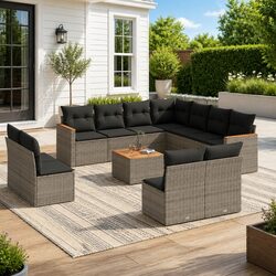 Reliable 12-Piece Grey Garden Sofa Set for Outdoor Enjoyment