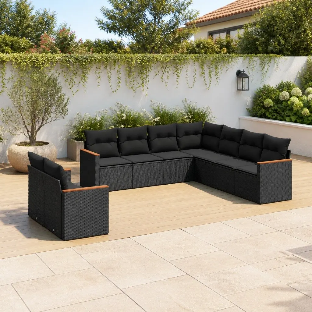 Garden Sofa Set Modular Outdoor Furniture 9 Piece Black Patio Seating with Cushions