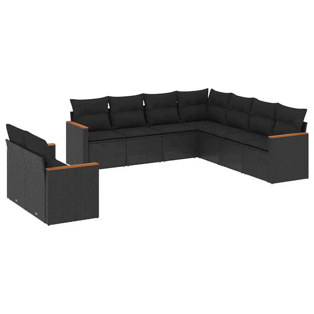 Garden Sofa Set Modular Outdoor Furniture 9 Piece Black Patio Seating with Cushions