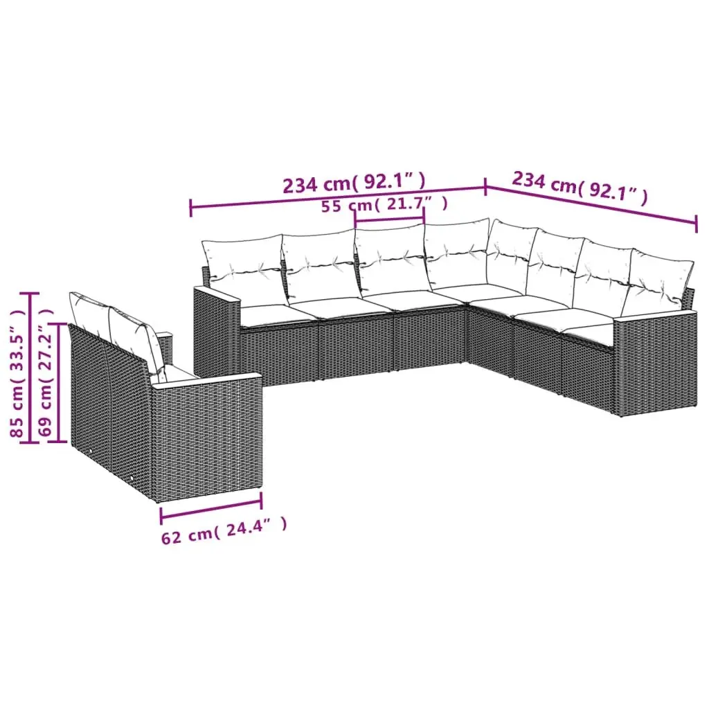 Black 9-Piece Sofa Set for Outdoor Comfort