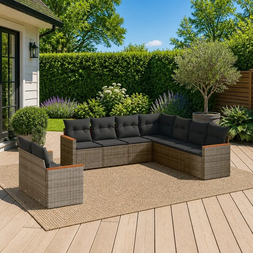 Garden Sofa Set 9 Piece Outdoor Furniture Modular Lounge Grey Poly Rattan