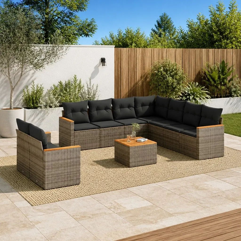 Garden Sofa Set Outdoor Furniture 10 Piece Modular Grey Poly Rattan Patio Lounge