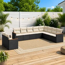 Comfortable 10-Piece Outdoor Garden Sofa Set in Black