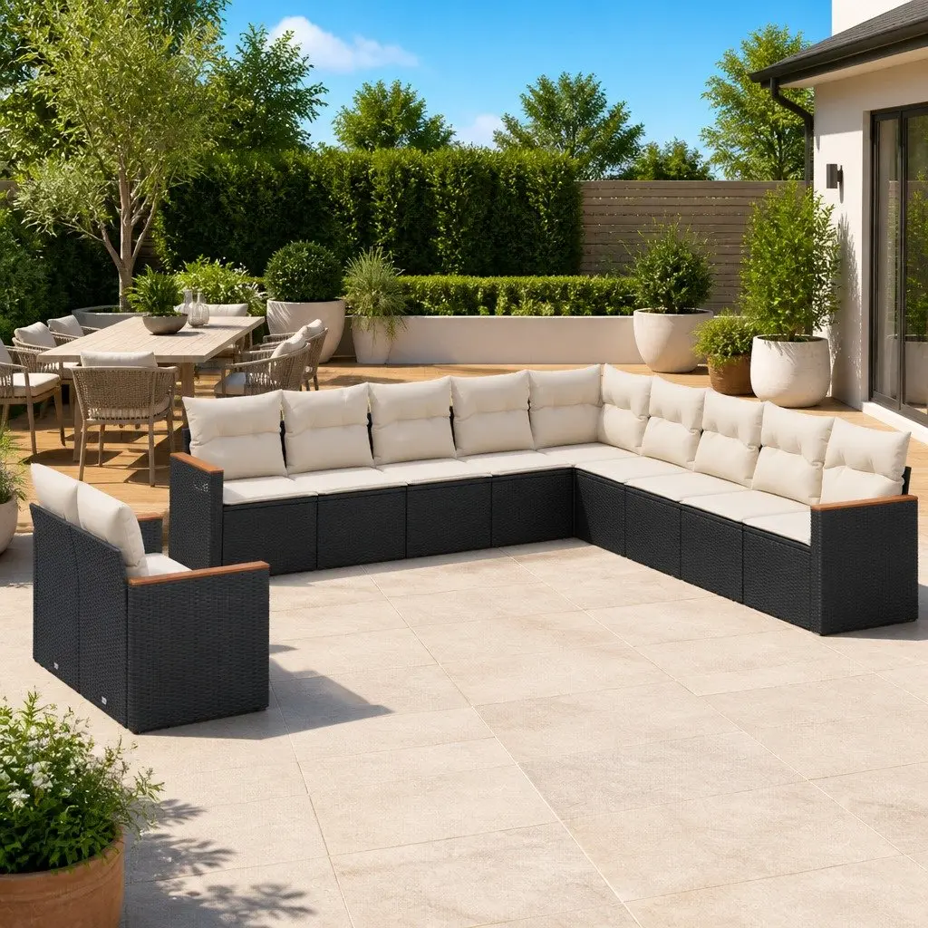 Garden Sofa Set Modular Outdoor Furniture 11 Piece Black Patio Seating