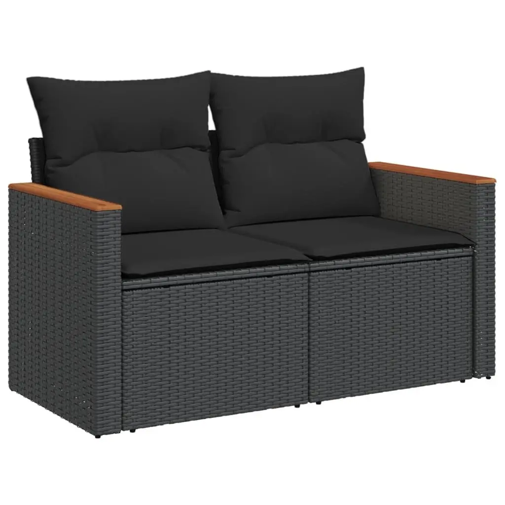 Garden Sofa Set Modular Outdoor Use 7 Piece Black Poly Rattan