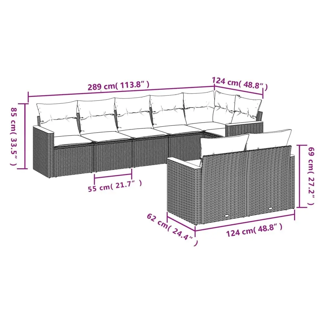 Garden Sofa Set 8 Piece Outdoor Furniture Patio Lounge Black Modular Seating
