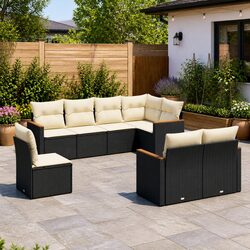 8-Piece Black Outdoor Sofa Set with Cushions