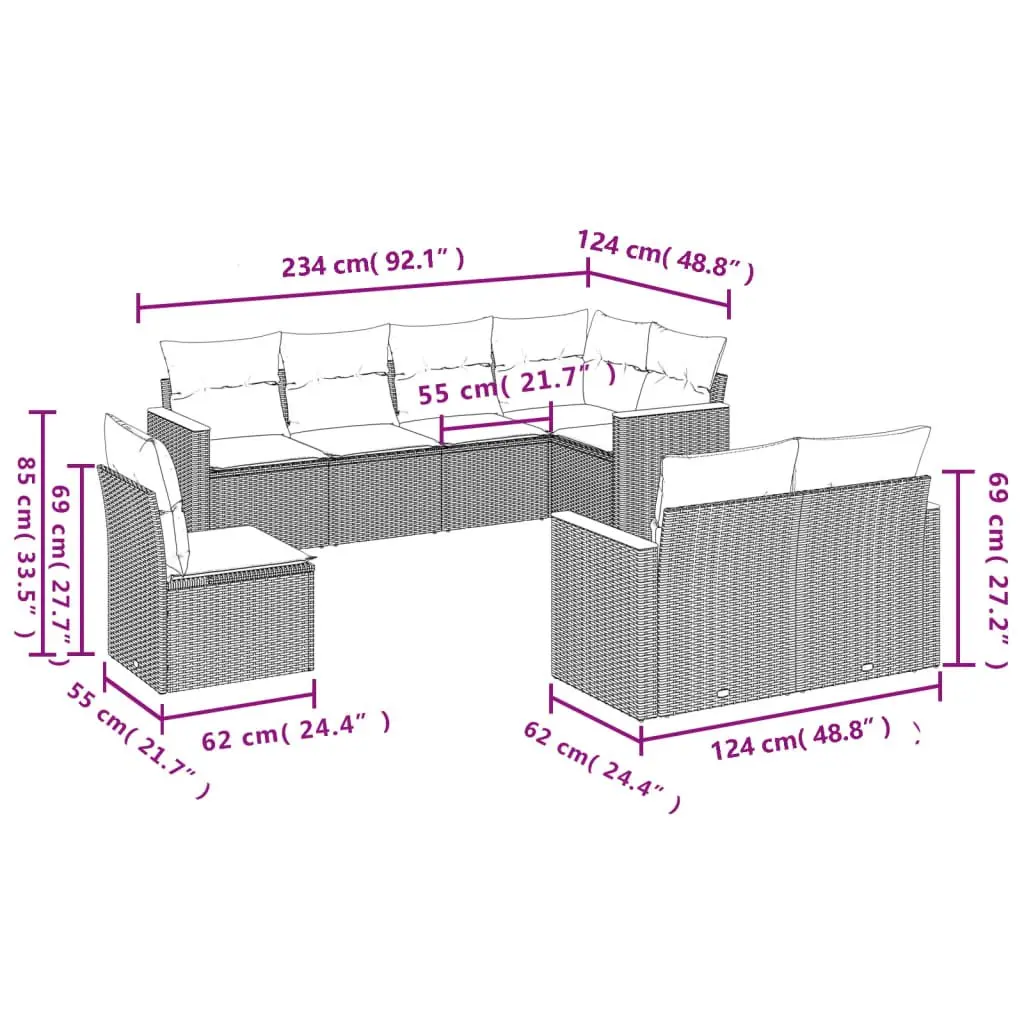 Garden Sofa Set 8 Piece Modular Outdoor Furniture Grey Poly Rattan