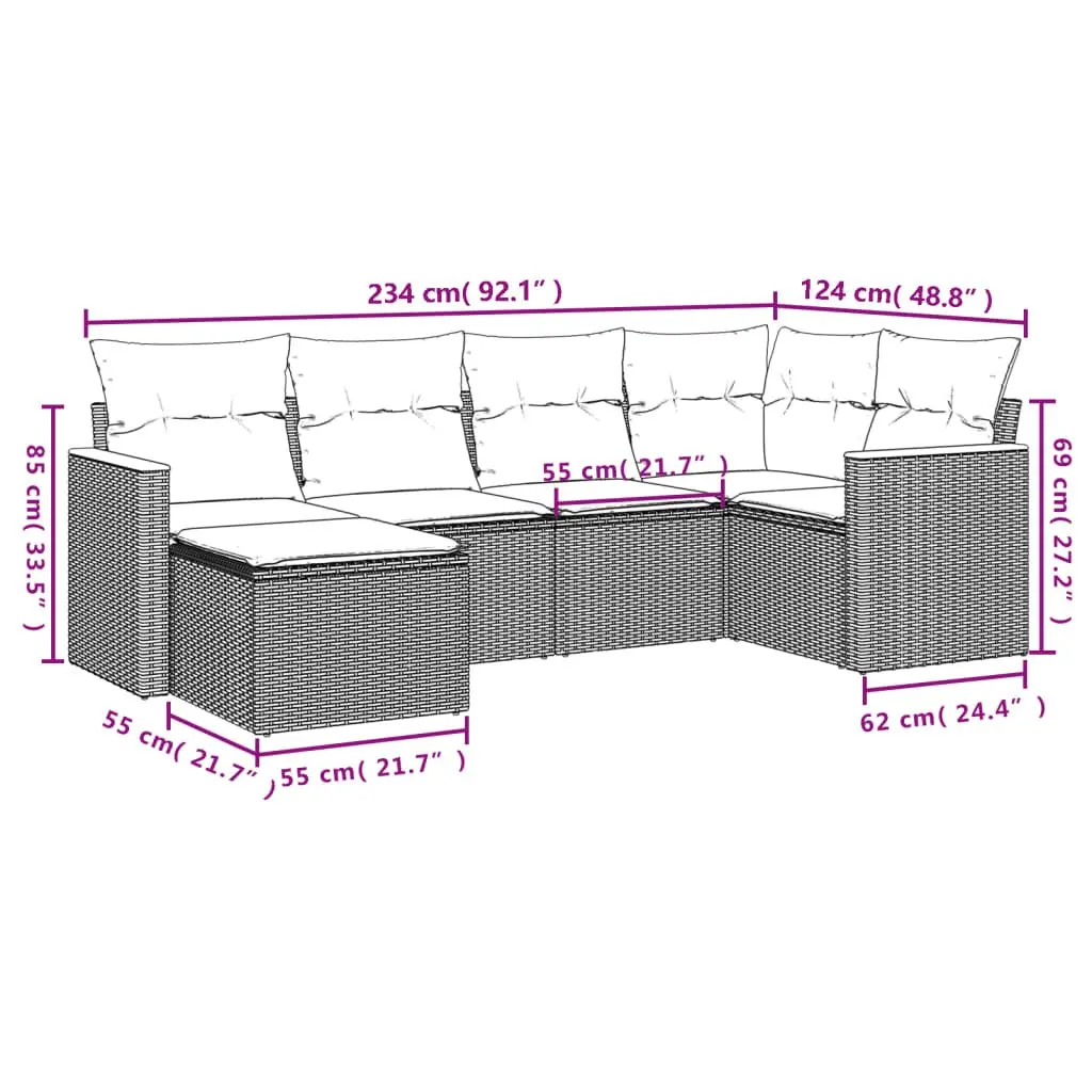 Garden Sofa Set 6 Piece Outdoor Furniture Patio Lounge Black Poly Rattan Modular
