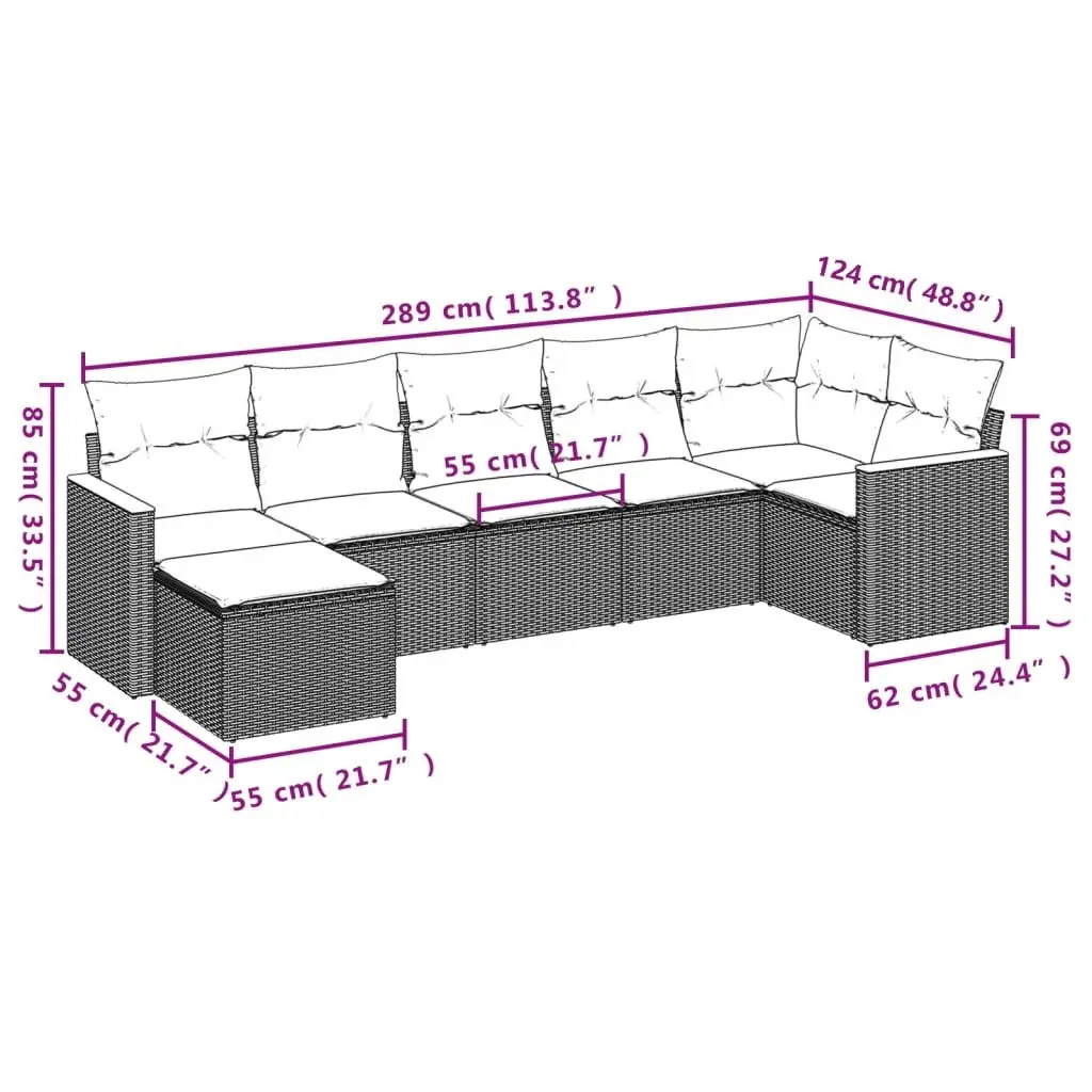 Garden Sofa Set 7 Piece Outdoor Patio Furniture with Cushions Black Rattan