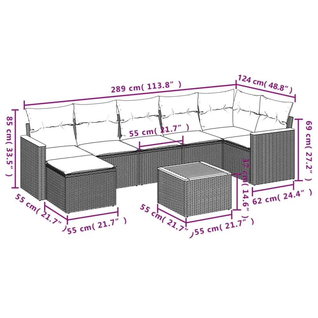 Garden Sofa Set 8 Piece Outdoor Furniture Modular Grey Poly Rattan Patio Seating