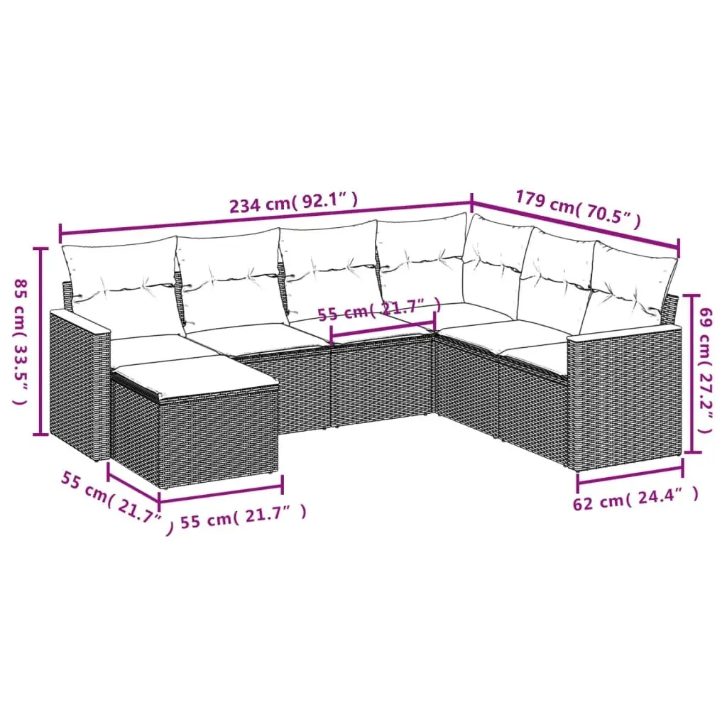 Outdoor Sofa Set 7 Piece Garden Furniture Patio Lounge Poly Rattan Black