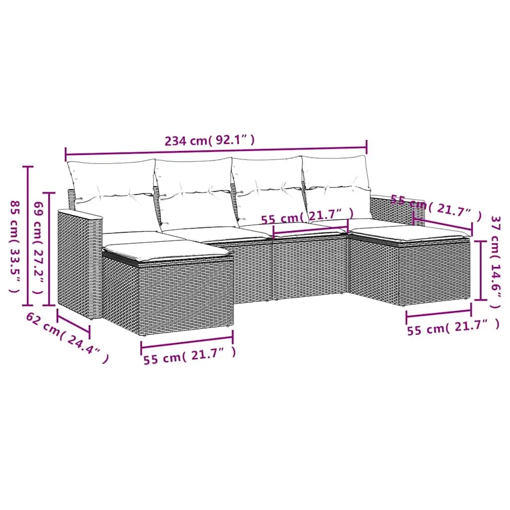 Garden Sofa Set Modular Outdoor Seating 6 Piece Black Cushions