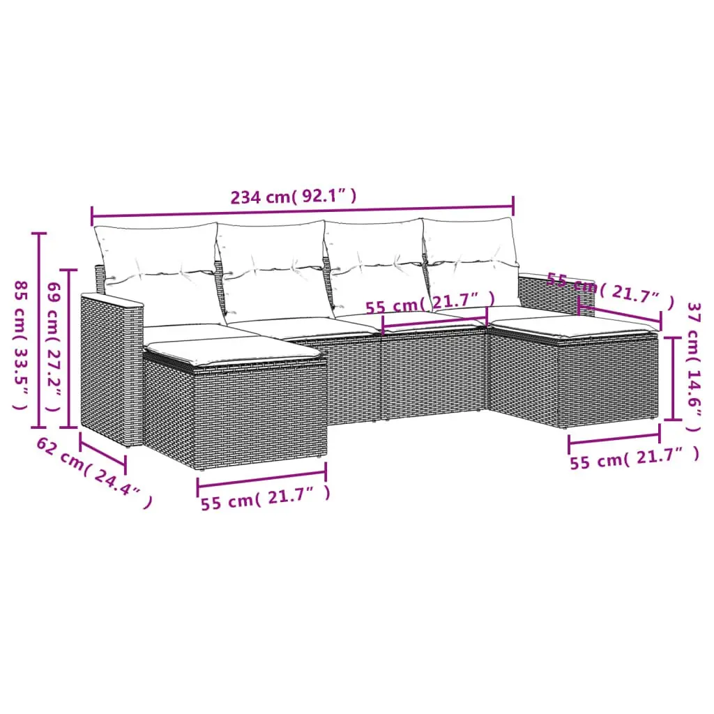 Garden Sofa Set 6 Piece Outdoor Furniture Grey Modular Rattan