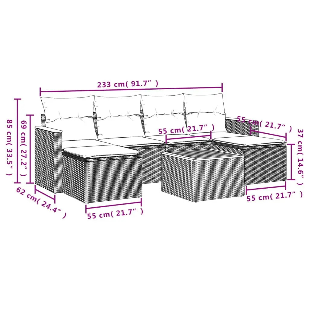 Garden Sofa Set 7 Piece Outdoor Furniture Patio Grey Poly Rattan Modular