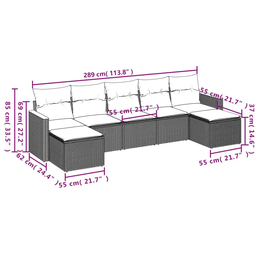Garden Sofa Set 7 Piece Outdoor Furniture Patio Sectional Grey Cushions Modular