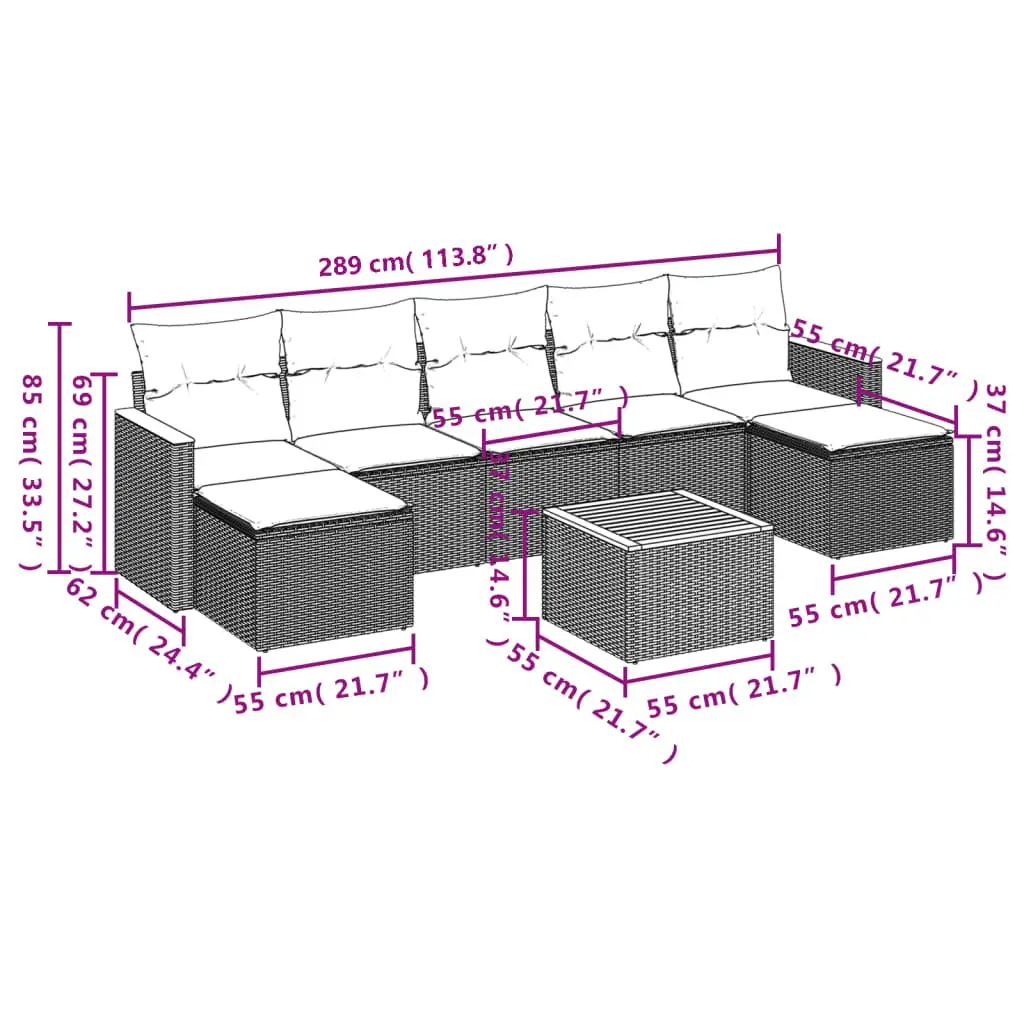 Garden Sofa Set Modular Outdoor Furniture 8 Piece Grey Poly Rattan