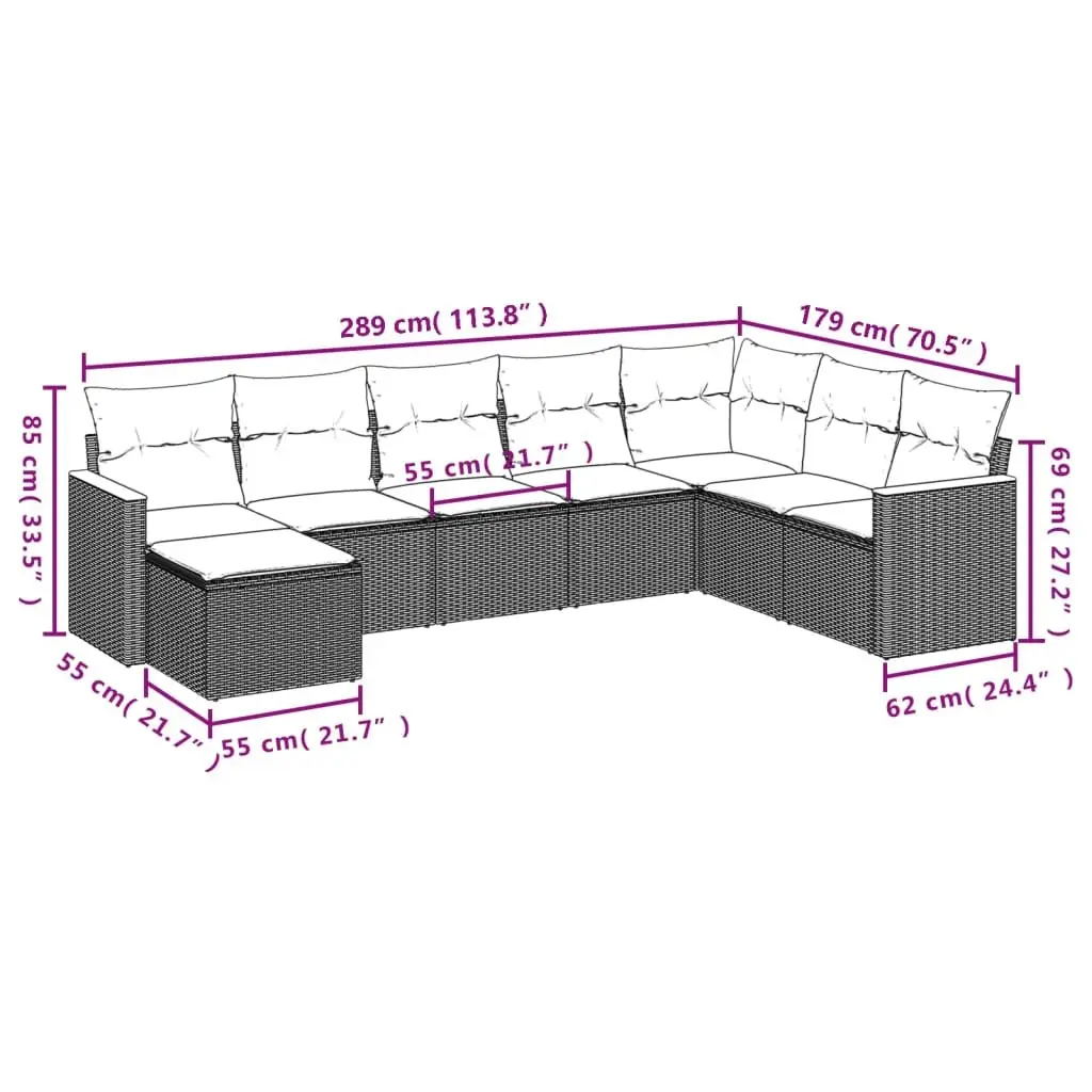 8-Piece Outdoor Sofa Set with Grey Cushions
