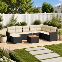 Reliable 9-Piece Black Garden Sofa Set with Cushions
