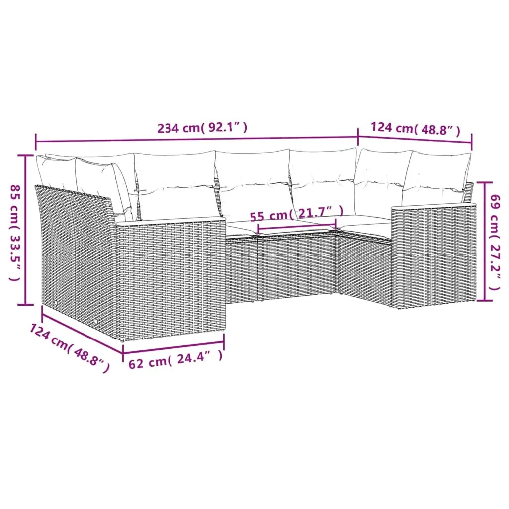 Garden Sofa Set 6 Piece Outdoor Furniture Patio Sectional Cushions Grey